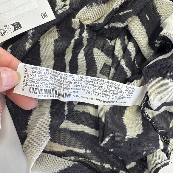 Zara Tank Top Womens Medium Black Animal Zebra Print Cross Cross Cowl Neck - Picture 5 of 8